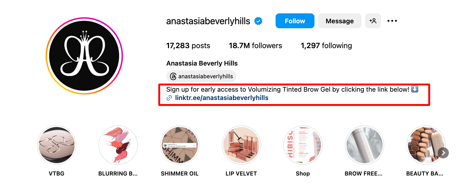 Instagram link promoting early access to a product